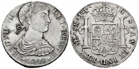 Ferdinand VII (1808-1833). 8 reales. 1809. Lima. JP. (Cal-1239). Ag. 26,65 g. Indigenous bust. Legend FERDND. Minor hairlines. Rare. Choice VF. Est......