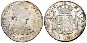 Ferdinand VII (1808-1833). 8 reales. 1811. Lima. JP. (Cal-1242). Ag. 27,07 g. Slight rust on obverse. Minor hairlines. Original luster. Very scarce in...