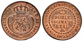 Elizabeth II (1833-1868). "Doble decima de real". 1853. Segovia. (Cal-148). Ae. 7,78 g. Original luster. Very beautiful specimen. Very rare in this gr...