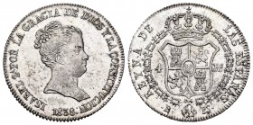 Elizabeth II (1833-1868). 4 reales. 1838. Barcelona. PS. (Cal 2008-261). (Cal 2019-412). Ag. 5,83 g. It retains some luster. Scarce in this condition....