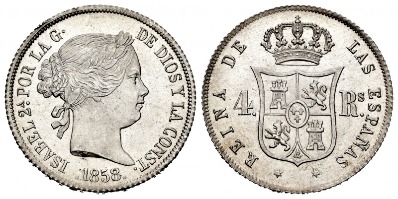 Elizabeth II (1833-1868). 4 reales. 1858. Madrid. (Cal-464). Ag. 5,16 g. Origina...