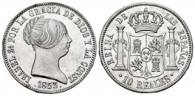 Elizabeth II (1833-1868). 10 reales. 1853. Madrid. (Cal-528). Ag. 13,11 g. Minimal rust on reverse. Original luster. AU. Est...200,00. 

Isabel II (...