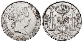 Elizabeth II (1833-1868). 1 escudo. 1867. Madrid. (Cal-565). Ag. 12,98 g. Minor nicks. AU. Est...110,00. 

Isabel II (1833-1868). 1 escudo. 1867. Ma...
