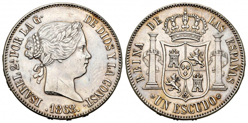 Elizabeth II (1833-1868). 1 escudo. 1868*18-68. Madrid. (Cal-567). Ag. 12,93 g. ...