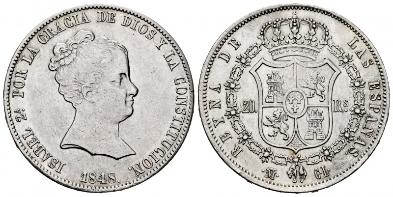 Elizabeth II (1833-1868). 20 reales. 1848. Madrid. CL. (Cal-587). Ag. 26,35 g. M...