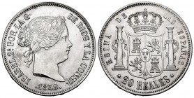 Elizabeth II (1833-1868). 20 reales. 1859. Madrid. (Cal-616). Ag. 25,94 g. Pleasant color and appearence. AU/Almost UNC. Est...350,00. 

Isabel II (...