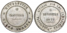 Cantonal Revolution. 5 pesetas. 1873. Cartagena (Murcia). (Cal 2019-9). Ag. 27,58 g. Matching. 100 pearls on obverse and 85 on reverse. Hybrid coin, t...