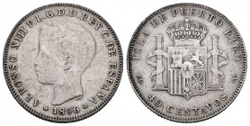 Alfonso XIII (1886-1931). 40 centavos. 1896. Puerto Rico. PGV. (Cal-127). Ag. 10,03 g. Scarce. VF. Est...300,00. 

Alfonso XIII (1886-1931). 40 cent...