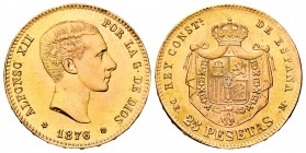 Estado Español (1936-1975). 20 pesetas. 1876*19-61. Madrid. DEM. (Cal-175). Au. 8,09 g. Mintage of 300 examples. Very rare. UNC. Est...1700,00. 

Es...
