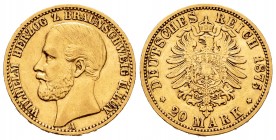 Germany. Braunschweig-Lüneburg. Wilhelm (1830-1884). 20 mark. 1875. A. (Jaeger-203). (Fr-3775). Au. 7,91 g. Very rare. Choice VF. Est...1200,00. 

A...