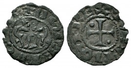 Portugal. D. Afonso I (1128-1185). Dinero. (Gomes-04.03 var). Anv.: (...)FOS RE A(...) . Rev.: PORT:UGA REX. Ae. 0,42 g. Legend variety. Very rare. VF...