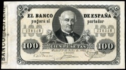100 pesetas. 1884. Madrid. (Ed 2017-289). (Ed 2002-B73). (Pick-31). Upper and lower margin repairs. Very rare. Almost XF. Est...2000,00. 

100 peset...