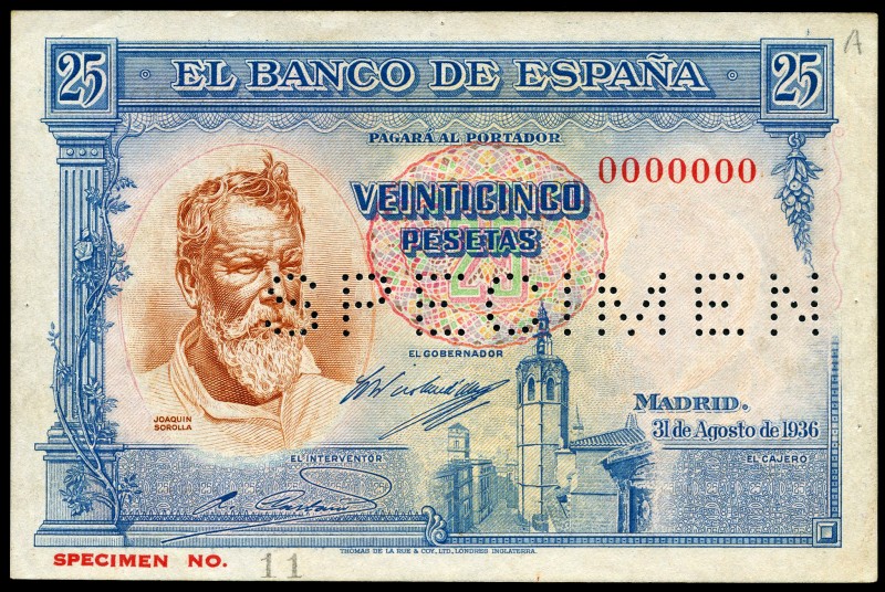 25 pesetas. 1936. Madrid. (Ed-367M). 31 de agosto, busto de Joaquín Sorolla. Sin...