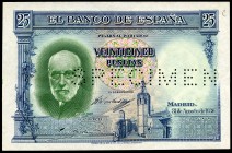 25 pesetas. 1936. Madrid. (Ed 2017-unlisted). August 31st. Bust of Santiago Ramón y Cajal instead of the bust of Joaquín Sorolla. Without numbering an...
