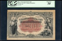 Overseas issues. Tesoro de la Isla de Cuba. 200 pesos. 1891. (Ed 2017-68). (Pick-44b). Slight tear on the left margin. Very rare in this condition. Sl...