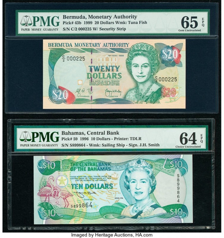 Bahamas Central Bank 10 Dollars 1996 Pick 59 PMG Choice Uncirculated 64 EPQ; Ber...