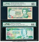 Bahamas Central Bank 10 Dollars 1996 Pick 59 PMG Choice Uncirculated 64 EPQ; Bermuda Monetary Authority 20 Dollars 13.5.1999 Pick 43b PMG Gem Uncircul...
