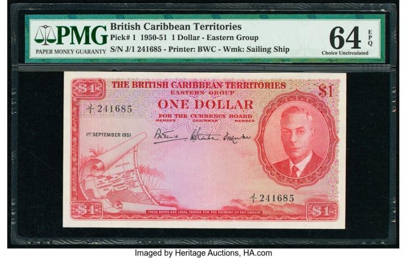 British Caribbean Territories Currency Board 1 Dollar 1.9.1951 Pick 1 PMG Choice...
