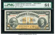 Canada Quebec City, PQ- Banque Nationale $10 2.11.1922 Ch.# 510-22-04S Specimen PMG Choice Uncirculated 64 EPQ. Perforated Specimen.

HID09801242017

...