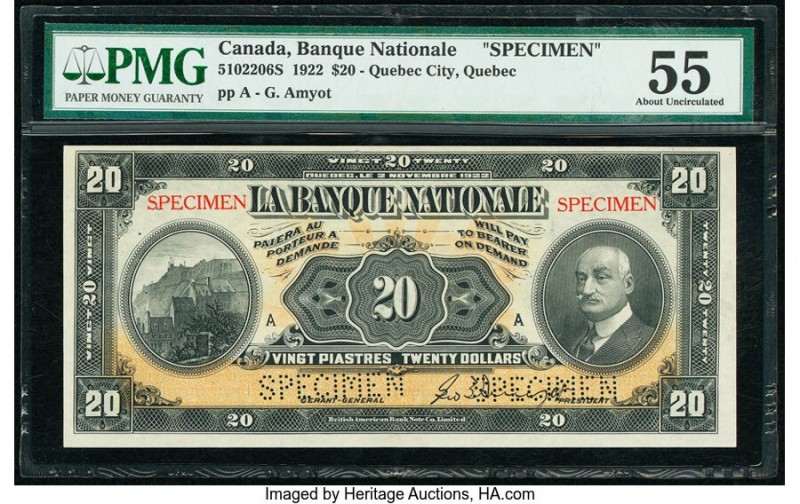 Canada Quebec City, PQ- Banque Nationale $20 2.11.1922 Ch.# 510-22-06S Specimen ...