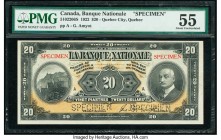 Canada Quebec City, PQ- Banque Nationale $20 2.11.1922 Ch.# 510-22-06S Specimen PMG About Uncirculated 55. Perforated Specimen, pinholes.

HID09801242...