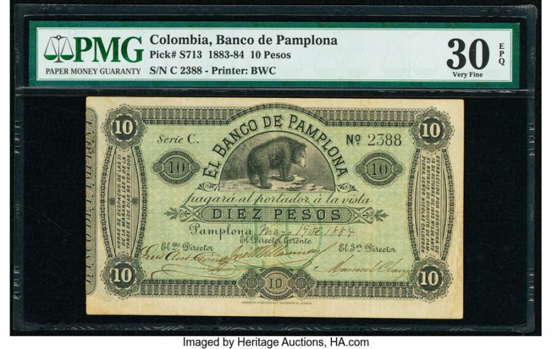 Colombia Banco de Pamplona 10 Pesos 1884 Pick S713 PMG Very Fine 30 EPQ. 

HID09...