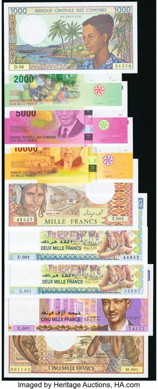 Comoros, Djibouti and Congo Group Lot of 9 Examples Crisp Uncirculated. 

HID098...
