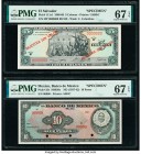 El Salvador Banco Central de Reserva de El Salvador 5 Colones 4.2.1969 Pick 111s1 Specimen PMG Superb Gem Unc 67 EPQ; Mexico Banco de Mexico 10 Pesos ...