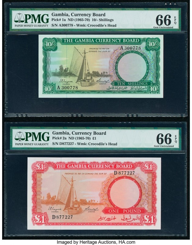 Gambia The Gambia Currency Board 10 Shillings; 1 Pound ND (1965-70) Pick 1a; 2a ...