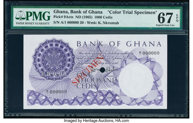 Ghana Bank of Ghana 1000 Cedis ND (1965) Pick 9Acts Color Trial Specimen PMG Sup...