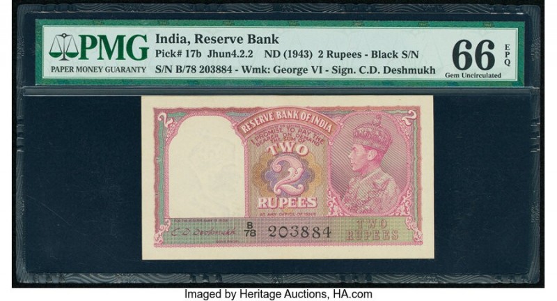 India Reserve Bank of India 2 Rupees ND (1943) Pick 17b Jhunjhunwalla-Razack 4.2...