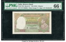 India Reserve Bank of India 5 Rupees ND (1943) Pick 18b Jhunjhunwalla-Razack 4.3.2 PMG Gem Uncirculated 66 EPQ. Staple holes at issue.

HID09801242017...