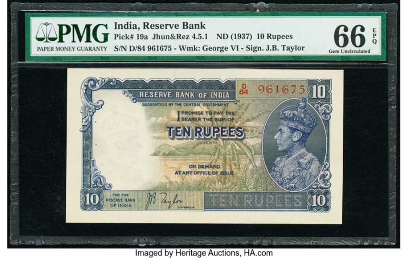 India Reserve Bank of India 10 Rupees ND (1937) Pick 19a Jhunjhunwalla-Razack 4....