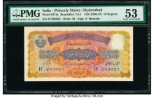 India Princely States, Hyderabad 10 Rupees ND (1946-47) Pick S274e Jhunjhunwalla-Razack 7.9.5 PMG About Uncirculated 53. Staple holes at issue; spindl...