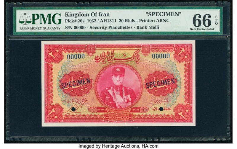 Iran Bank Melli 20 Rials ND (1932 / AH1311) Pick 20s Specimen PMG Gem Uncirculat...