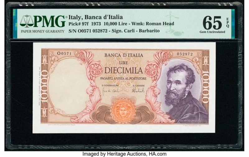 Italy Banco d'Italia 10,000 Lire 1973 Pick 97f PMG Gem Uncirculated 65 EPQ. 

HI...