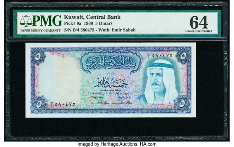 Kuwait Central Bank of Kuwait 5 Dinars 1968 Pick 9a PMG Choice Uncirculated 64. ...