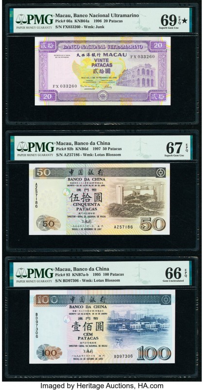 Macau Banco Nacional Ultramarino 20; 50; 100 Patacas 1996; 1997; 1995 Pick 66a; ...