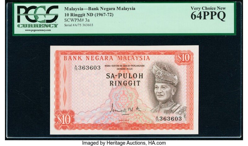 Malaysia Bank Negara 10 Ringgit ND (1967-72) Pick 3a PCGS Very Choice New 64PPQ....