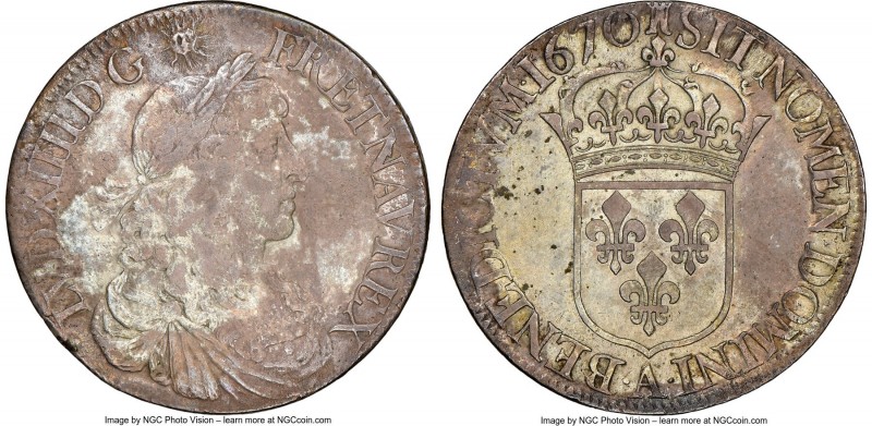 Louis XIV Ecu 1670-A XF Details (Environmental Damage) NGC, Paris mint, KM211.1,...