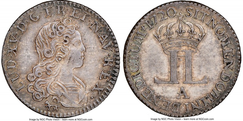 Louis XV Livre d'argent fin (1/6 Ecu) 1720-A AU58 NGC, Paris mint, KM453, Gad-29...