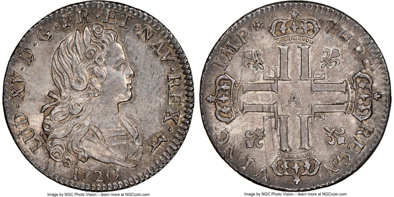 Louis XV Petit Louis d'argent (1/3 Ecu) 1720-A MS62 NGC, Paris mint, KM455.1, Ga...