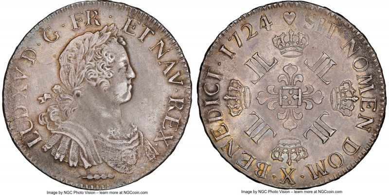 Louis XV Ecu 1724-X AU Details (Environmental Damage) NGC, Amiens mint, KM472.23...