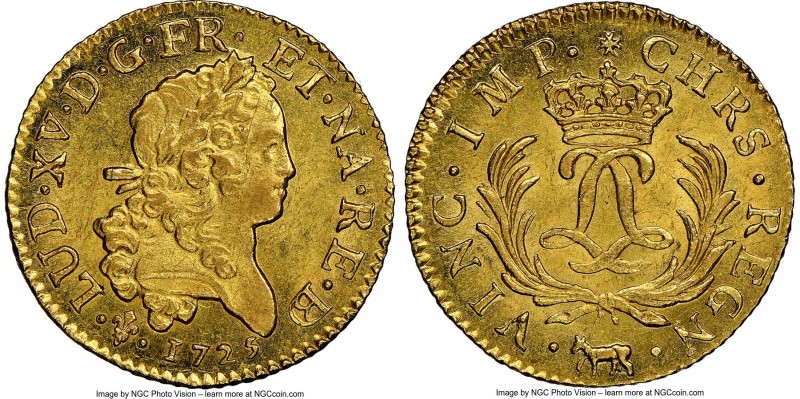 Louis XV gold Louis d'or Mirliton de Bearn 1725-(cow) MS65 NGC, Pau mint, KM470....