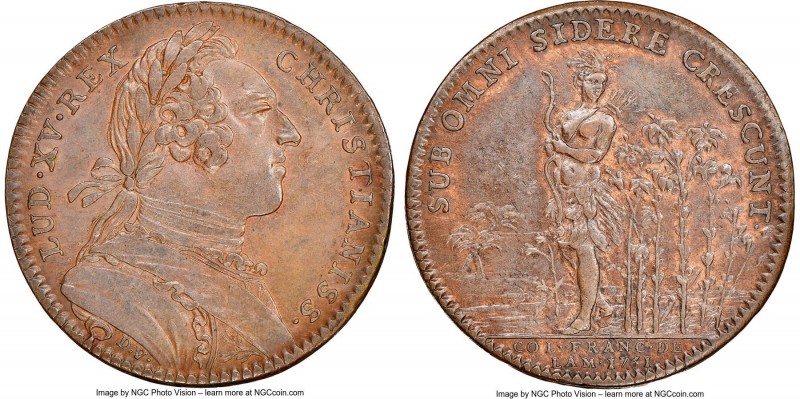 Louis XV copper Franco-American Jeton 1751-Dated AU58 Brown NGC Br-510, Lec-100....