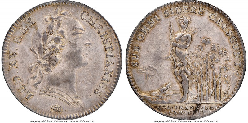 Louis XV silver Franco-American Jeton 1751-Dated AU53 NGC, Br-510 var. (with all...