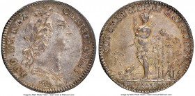 Louis XV silver Franco-American Jeton 1751-Dated AU50 NGC Br-510 var. (with alligator), Lec-108a. Faint reeded edge. Coin alignment. Variety with alli...
