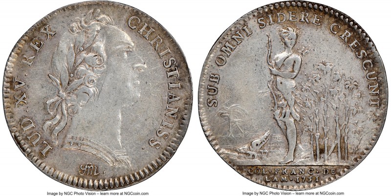 Louis XV silver Franco-American Jeton 1751 XF45 NGC, Br-510 var. (with alligator...