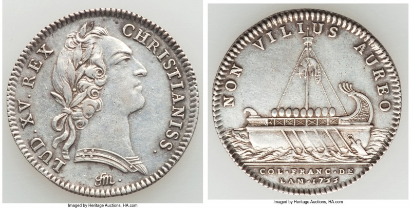 Louis XV silver Franco-American Jeton 1755-Dated XF (Cleaned), Br-515, Lec-147. ...