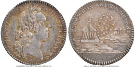 Louis XV silver Franco-American Jeton 1756-Dated AU58 NGC Br-517, Lec-161. Reeded edge. Coin alignment. Signed "R. Filius" below the bust on the obver...